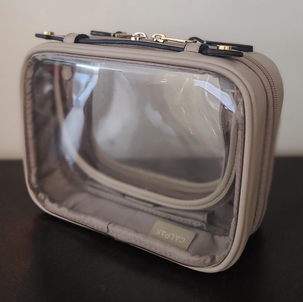 Calpak Small Clear Cosmetic Case in Stone Color